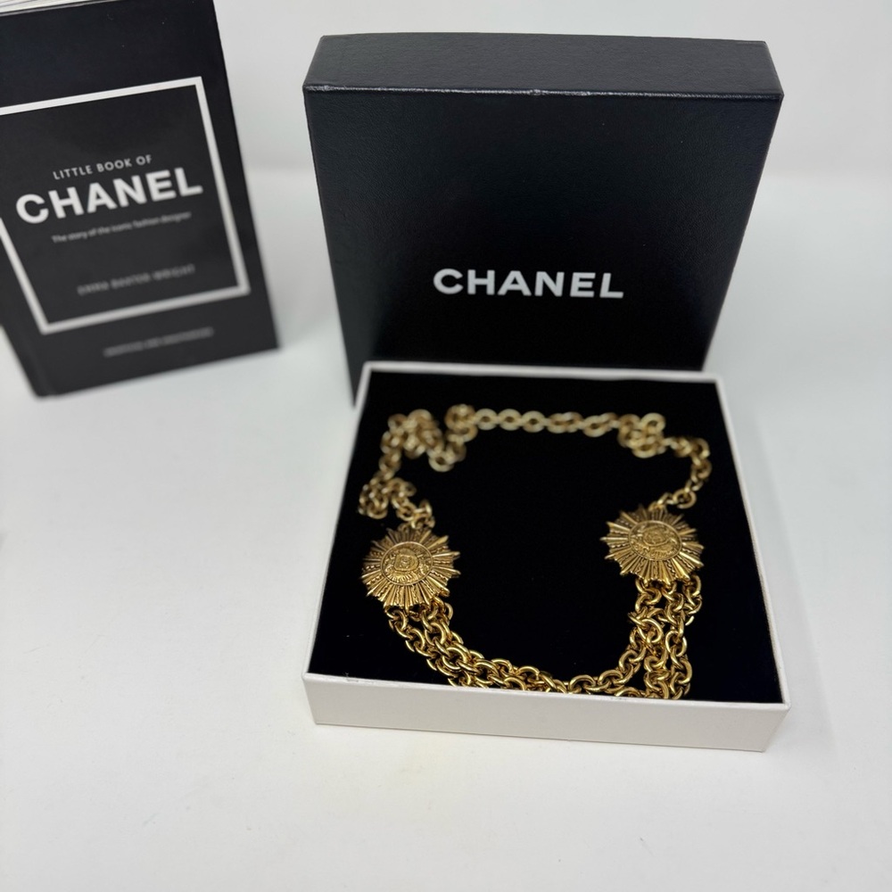 💯Authentic CHANEL Medaillon Belt Chain Necklace Double Sun Medallion